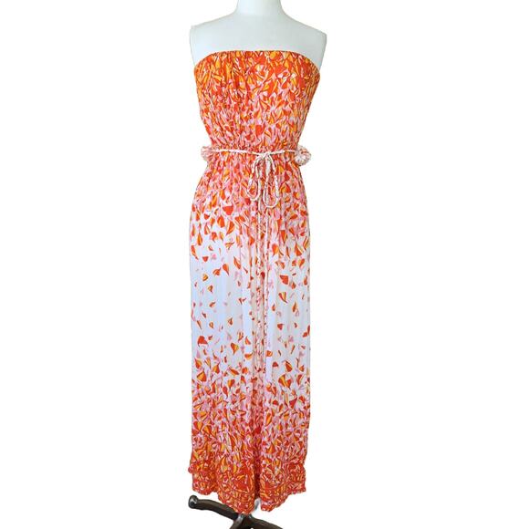 Poupette St. Barth Mara Strapless Floral Maxi Dress Size Red Pink Petal - Picture 2 of 14